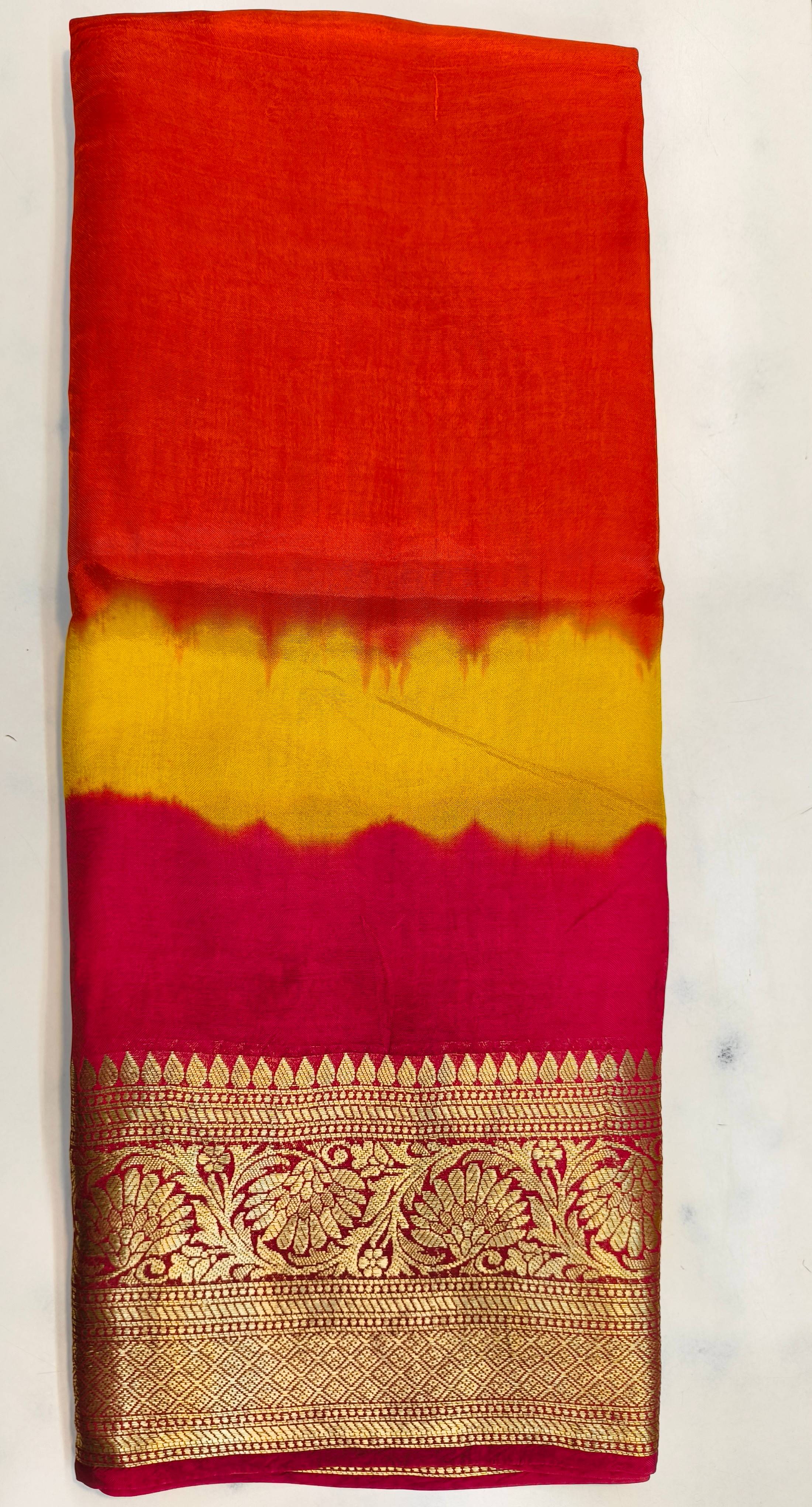 Luxurious Bandage Bandini Saree in Mumbai with Kanjivaram border, showcasing rich colors and intricate design details, perfec - Image 2