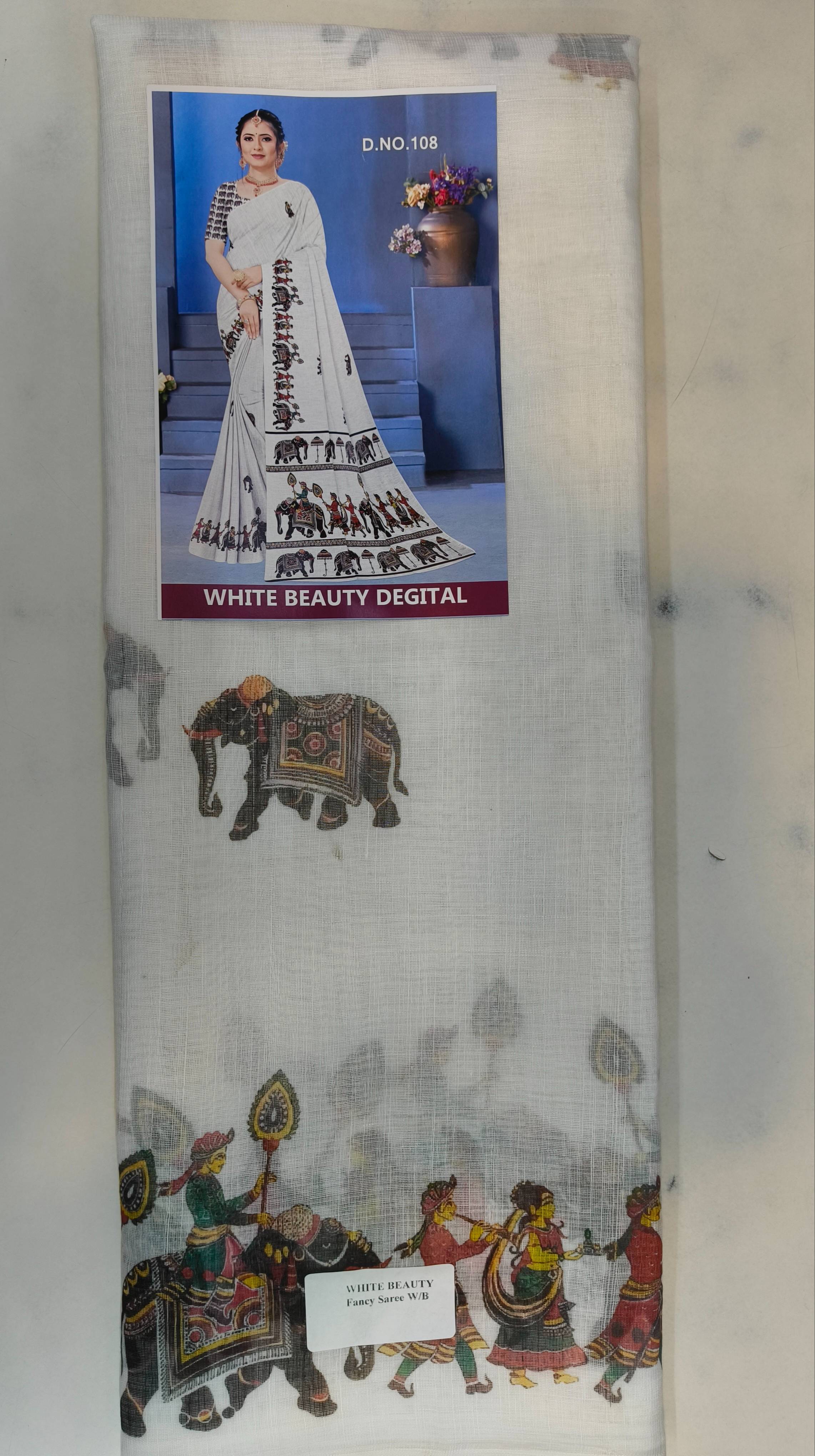 Elegant white Linen Saree draped beautifully in Mumbai, showcasing its lightweight fabric and contemporary design. - Image 1