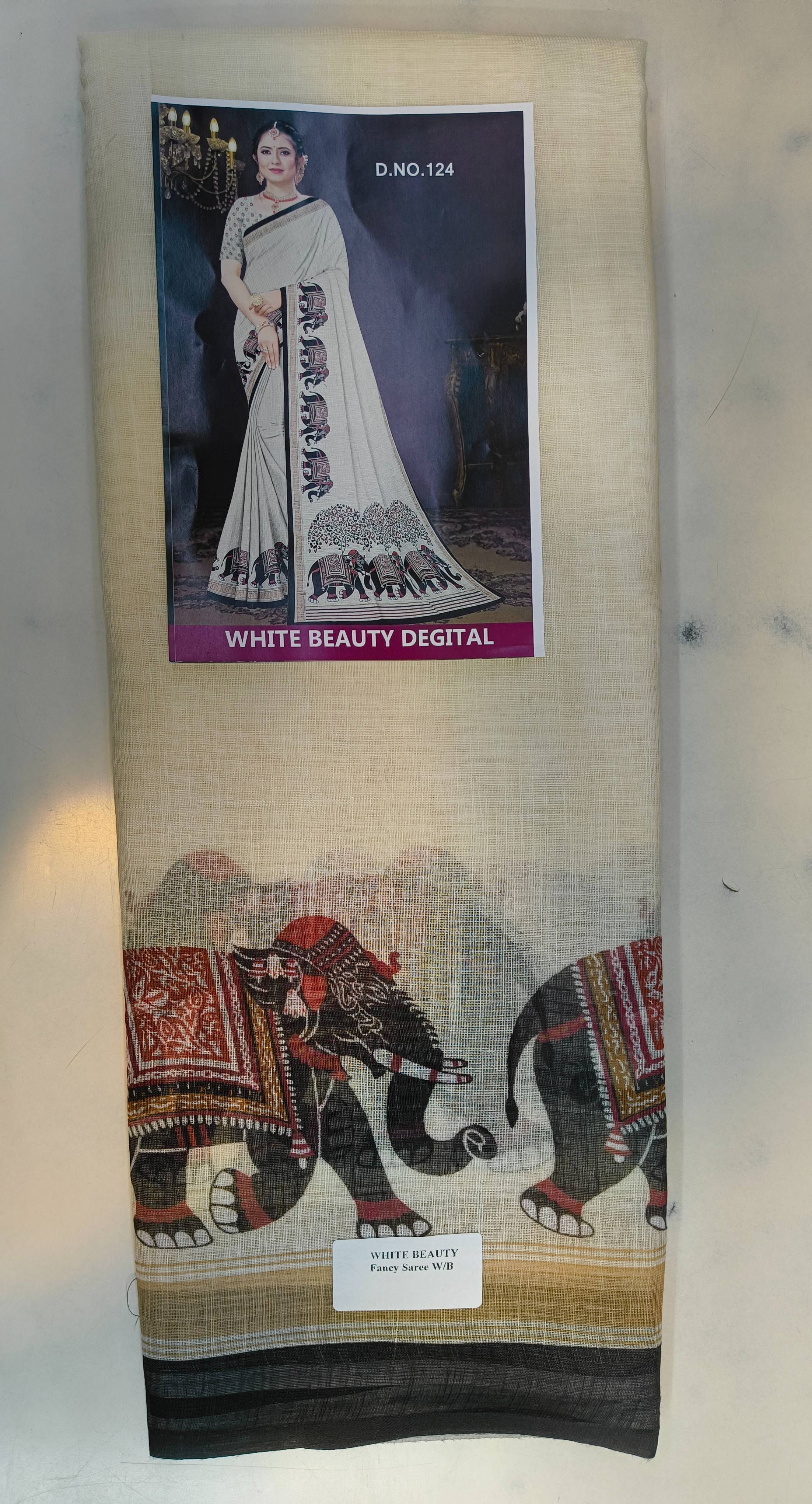 Elegant white Linen Saree draped beautifully in Mumbai, showcasing its lightweight fabric and contemporary design. - Image 3