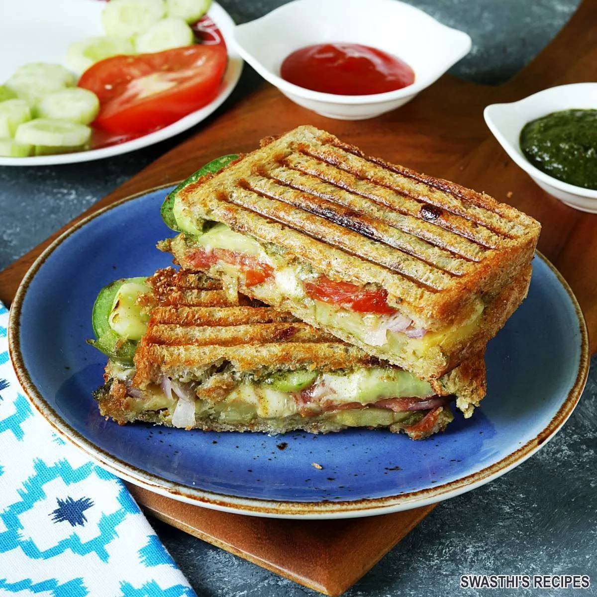Delicious grilled sandwich with fresh ingredients and golden-brown bread at SWAD AE SHAKAHARI in Patiala, served hot.