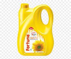 Fortune Sunflower Oil 5L container on a wooden kitchen countertop in SAINTHIA, showcasing its bright yellow label and healthy