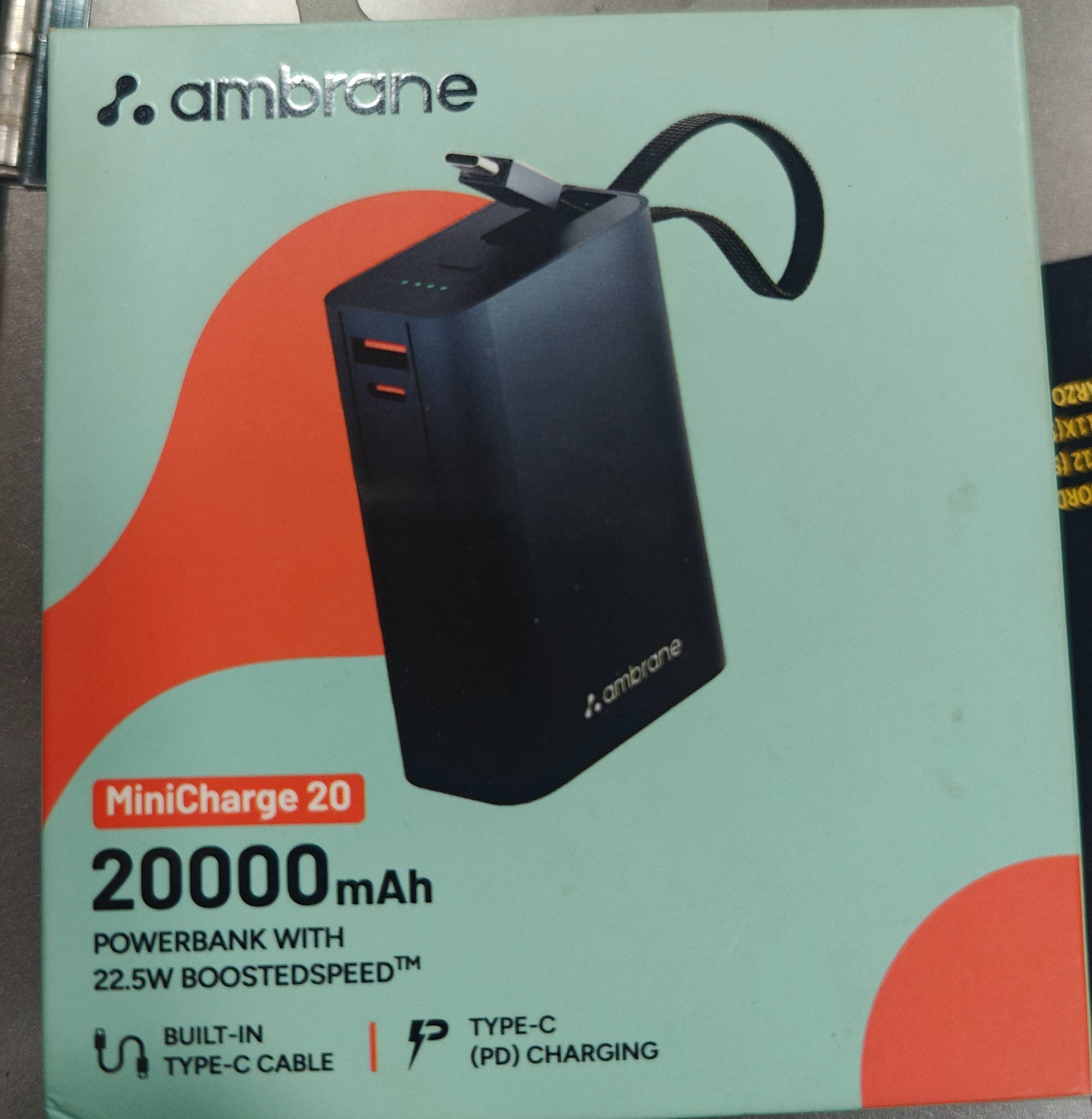 Portable Ambrane Power Bank with sleek design and high capacity available at Shiv Shankar Telecom in Dhariwal, ideal for on-t