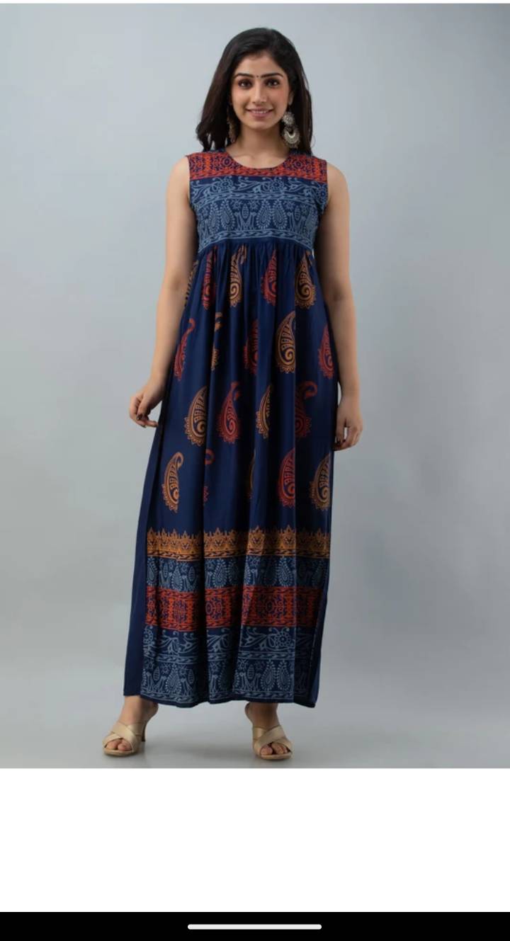 Stylish Anarkali Maxi Dress in Chowhatta LabpurBirbhum featuring vibrant ethnic prints, available at SS BAAZAR in BOLPUR. - Image 1