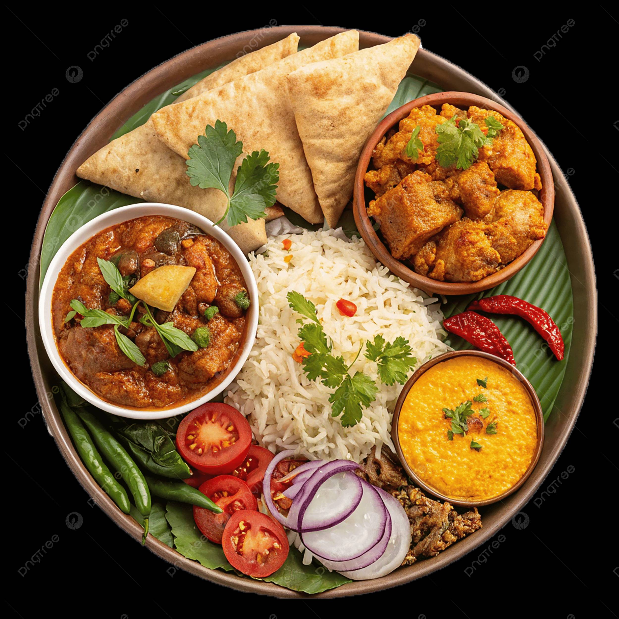 A traditional Indian Thali in Baran featuring a variety of colorful Indian dishes served together on a decorative plate.