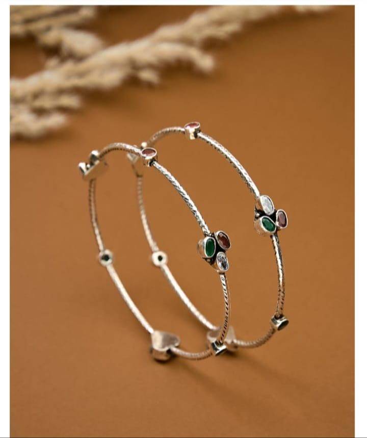 Elegant Silver-Plated Stone Bangles in Jaipur