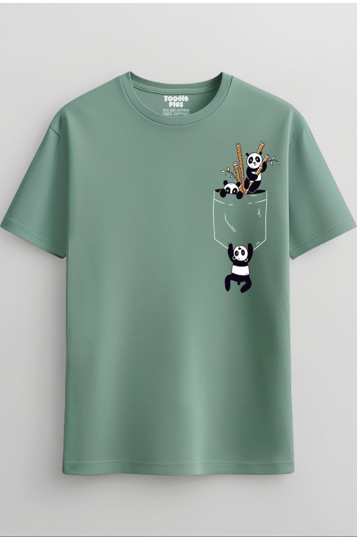 Casual green t-shirt featuring adorable panda graphics, Casual Panda Pocket T-Shirt in Ambala City, ideal for casual wear.
