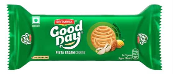 Crunchy Britannia Good Day Pista Badam Cookies featuring pista and badam flavors, available in Yemmiganur