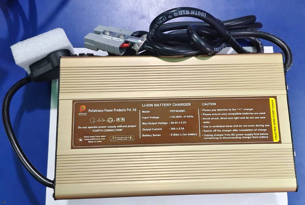 Pelletro Power Li-Ion Battery Charger designed for e-rickshaws, featuring a robust and compact design suitable for efficient 