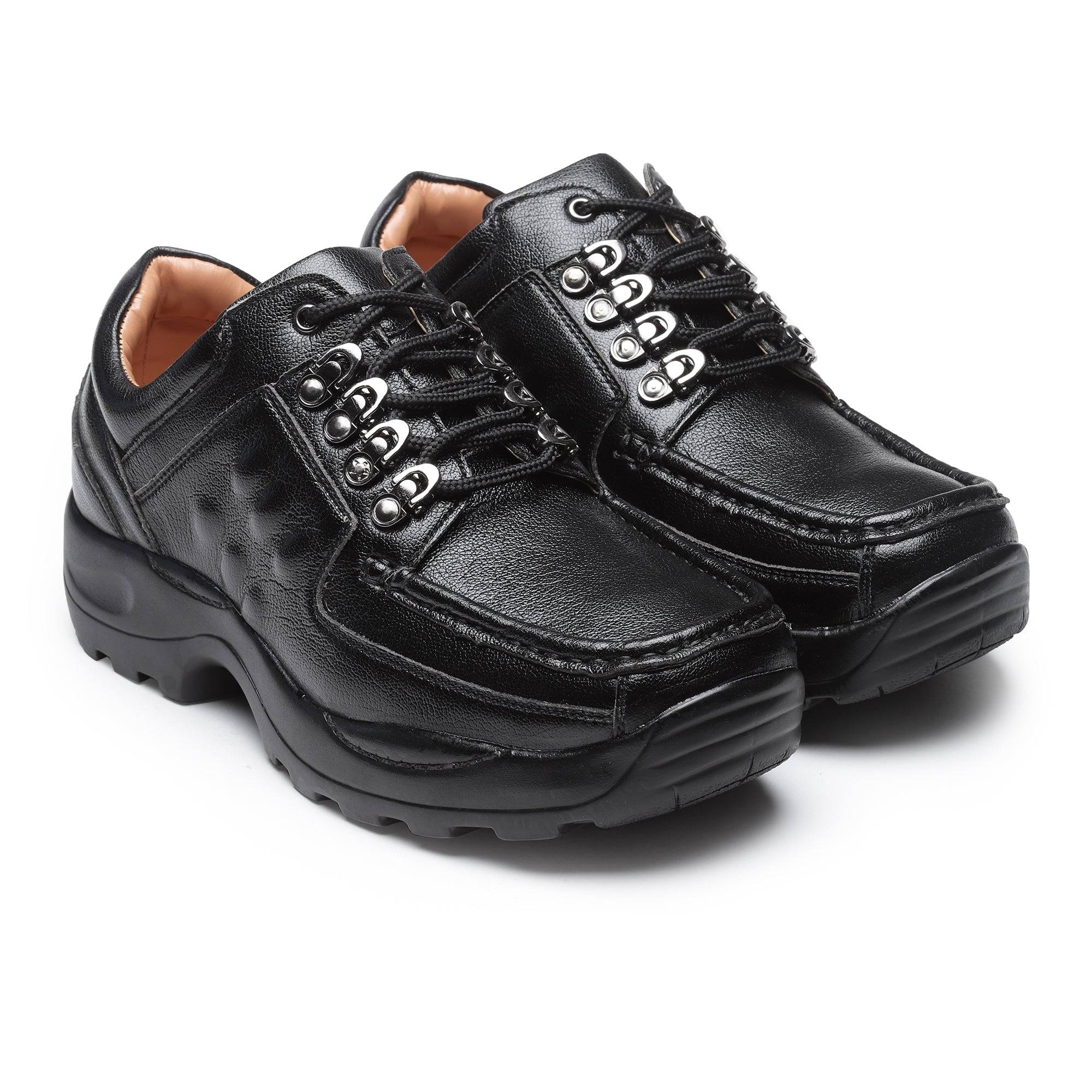 Durable black leather ACTION Hiking Shoes designed for comfort and support, ideal for outdoor activities in Rohtak.