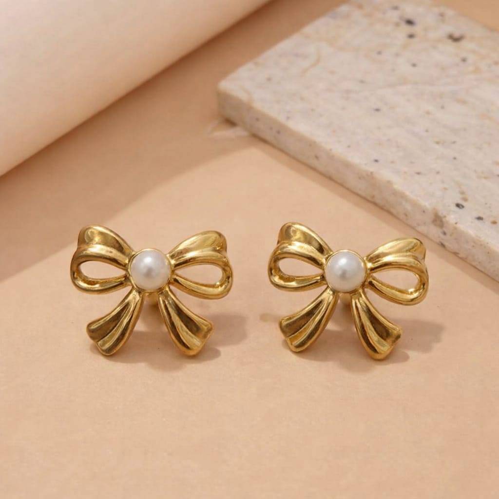 Elegant Bow Pearl Earrings in Mumbai - USHA ARTS