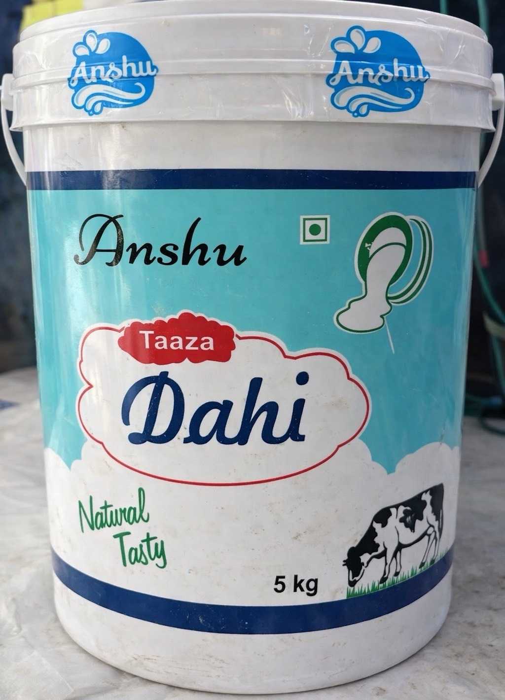 A large 15kg tub of Anshu Taaza Dahi showcasing its creamy texture, perfect for bulk use in DARBHANGA. - Image 1