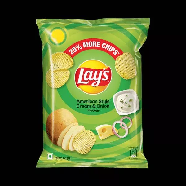 Tasty Lay's American style cream and onion chips in a bag, perfect for snacking, available at SONI KIRANA STORE in Kota.