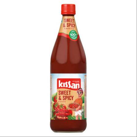 Kissan Sweet & Spicy Sauce bottle showcasing a rich blend of flavors, ideal for enhancing dishes, available in Panchkula.