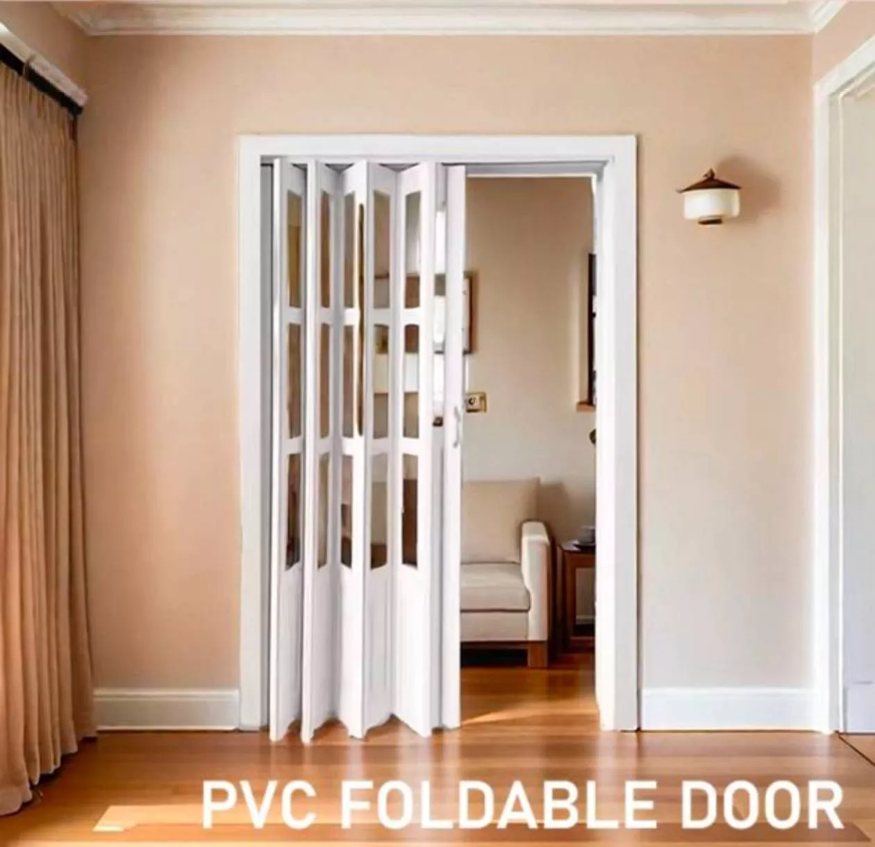 PVC Folding Door with Acrylic Slots featuring a sleek design, ideal for modern interiors in Thane. The door is shown in a sty
