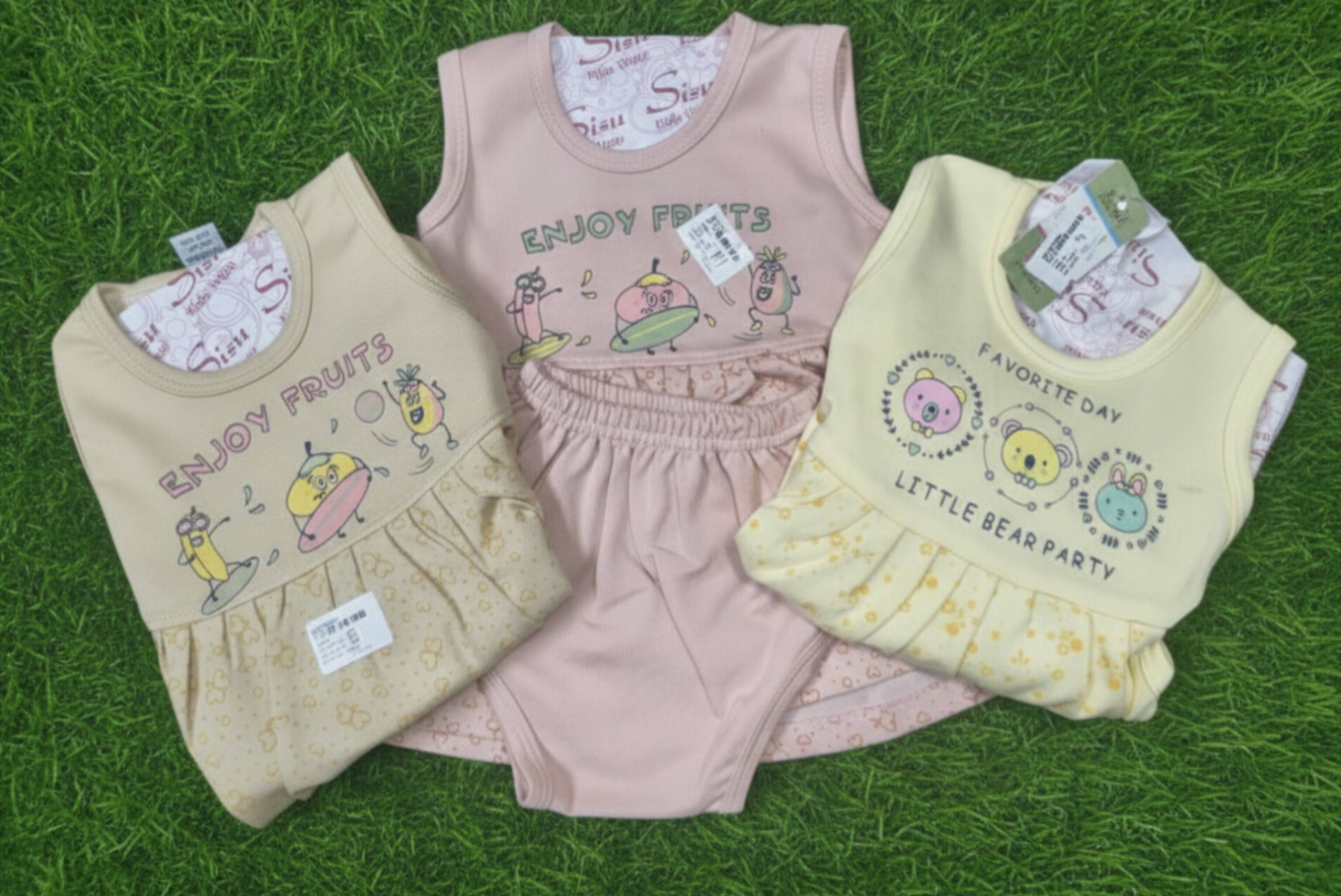 Cute infant romper set featuring fun fruit and animal prints, ideal for warm weather, from GAYATHIRI READYMADES in Dharmapuri