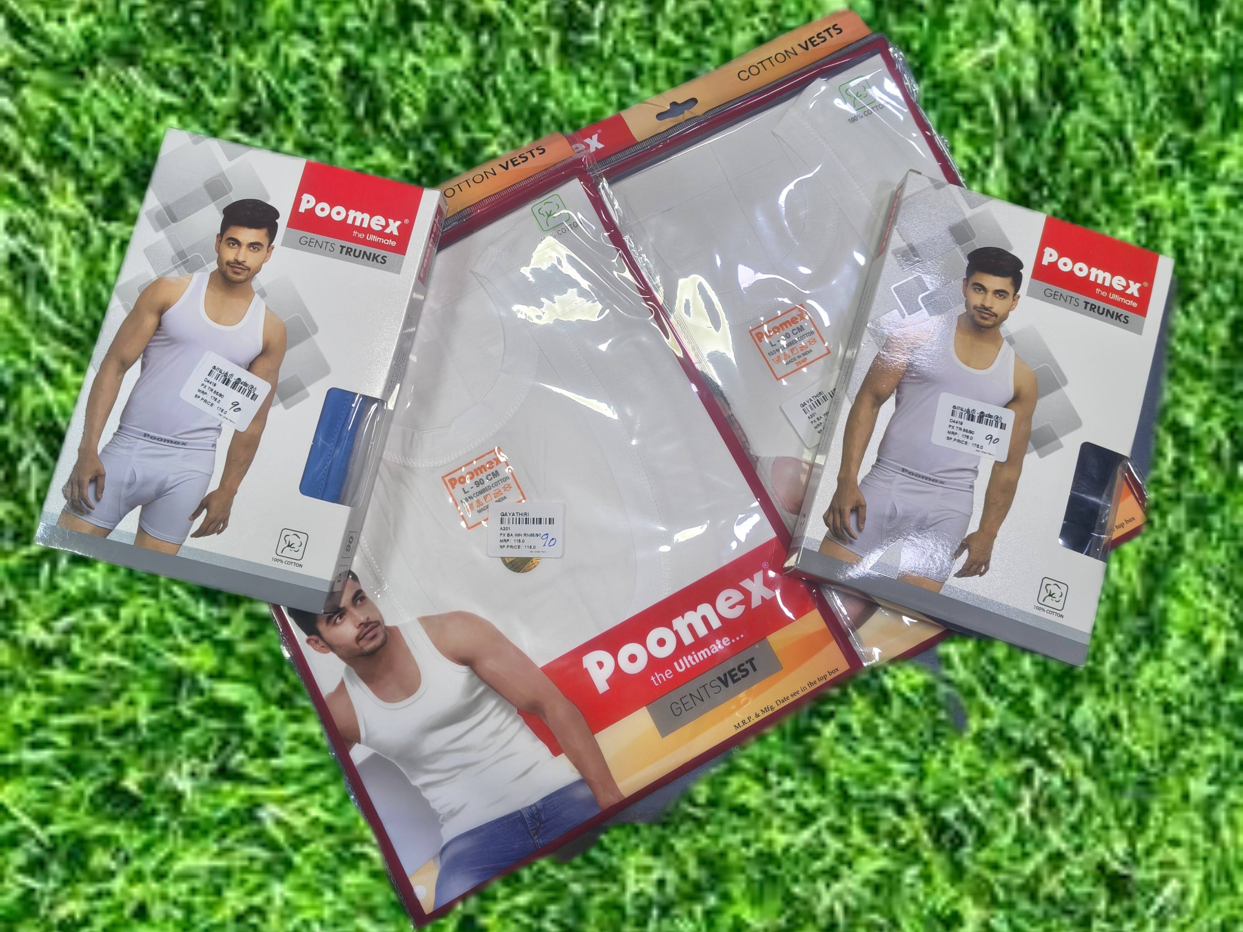 Comfortable Poomex cotton vests and gents trunks in Dharmapuri showcasing soft fabric and stylish design