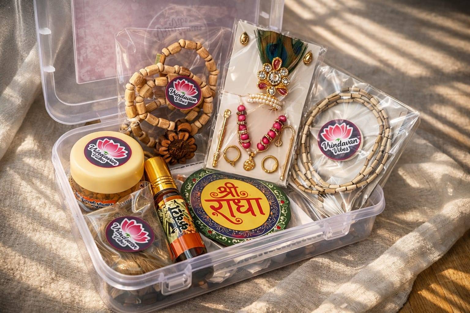 Vrindavan Vibes Spiritual Gift Box containing prayer essentials and aromatic treats — Mathura - Image 1