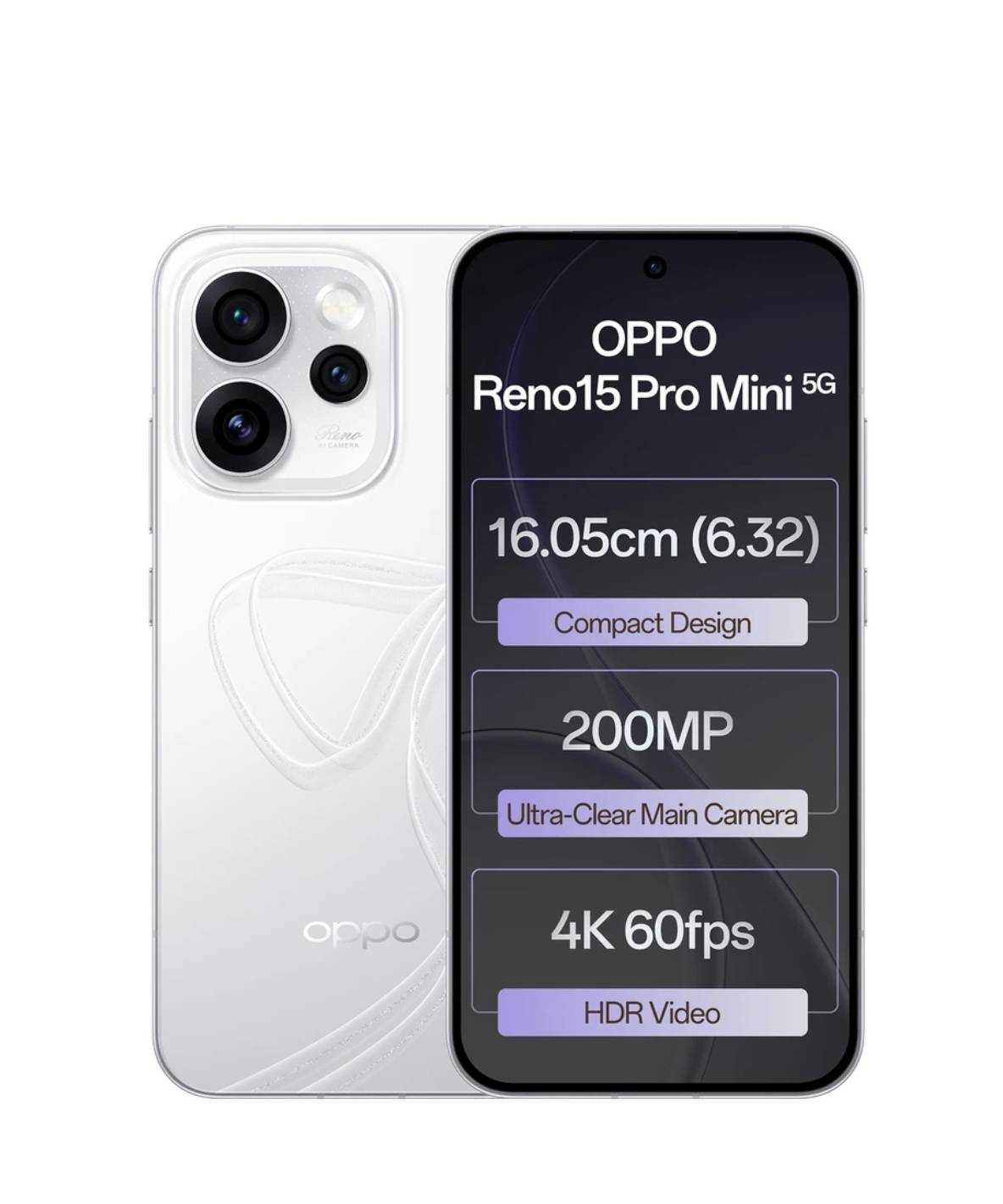 OPPO RENO 15PRO MINI 5G smartphone showcasing a sleek design and vibrant display, featuring 12GB RAM and Dimensity 8450 proce