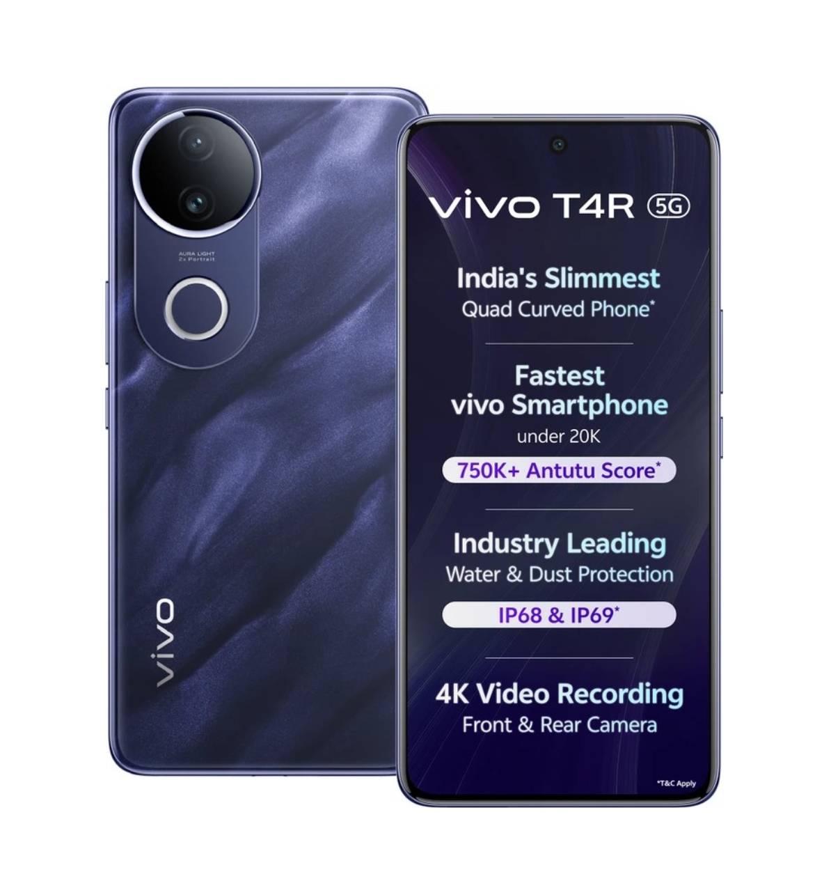 VIVO T4R 5G smartphone with 12GB RAM and 256GB storage, showcasing a sleek design and vibrant AMOLED display in Barabanki.