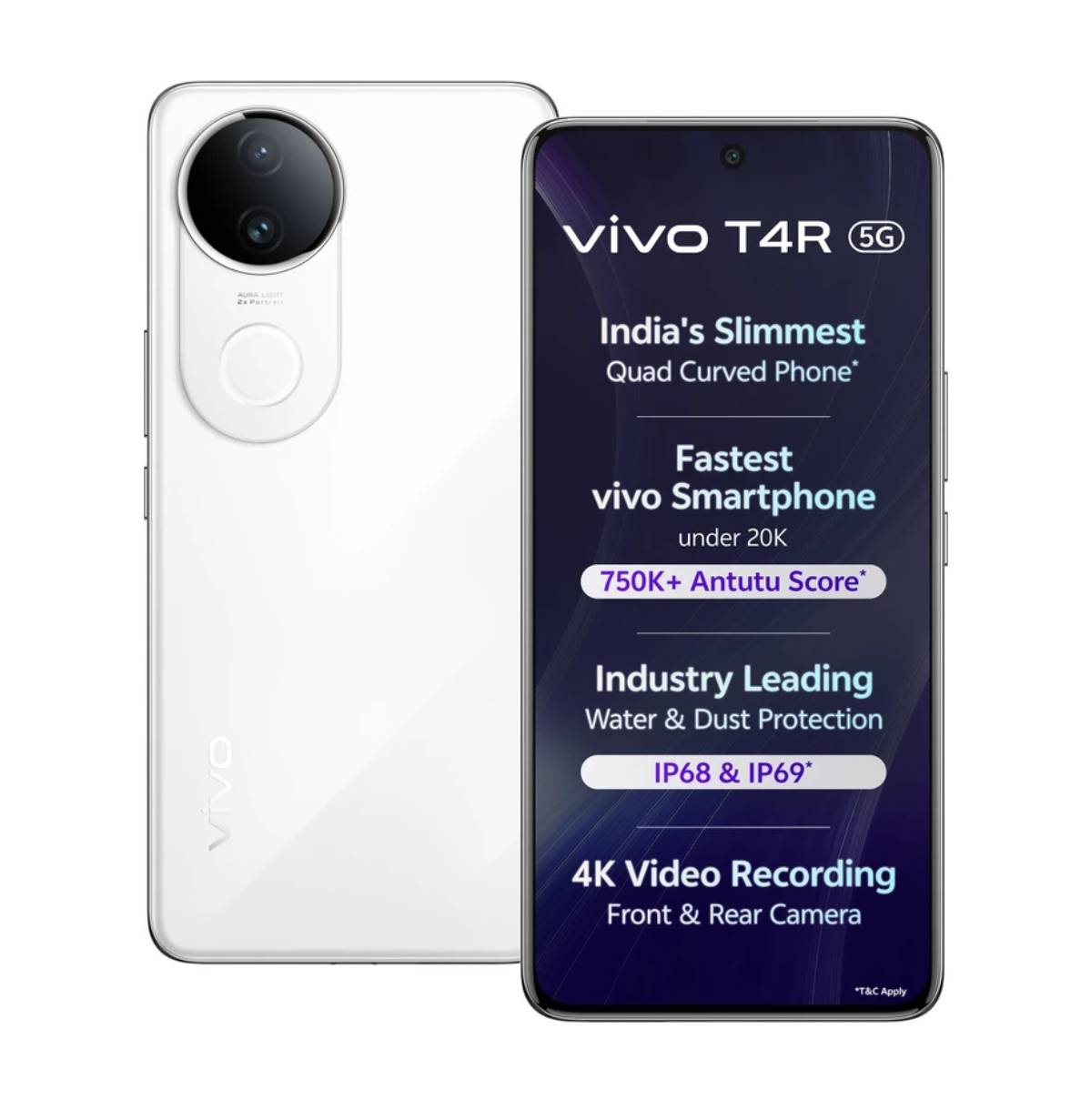 VIVO T4R 5G smartphone with 12GB RAM and 256GB storage, showcasing a sleek design and vibrant AMOLED display in Barabanki. - Image 1