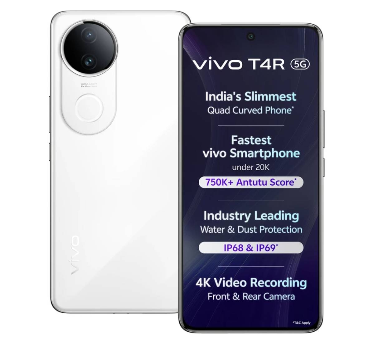 VIVO T4R 5G smartphone showcasing its sleek design, 8GB RAM, and 256GB storage available at GMS WORLD in Barabanki.