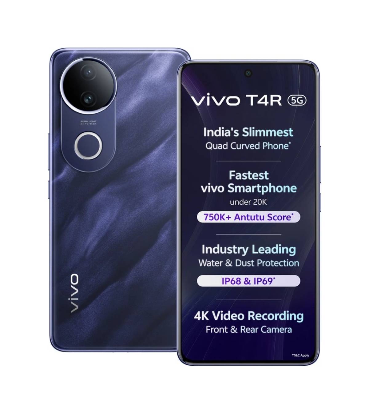 VIVO T4R 5G smartphone showcasing its sleek design, Dimensity 7400 Octa Core Processor, and vibrant display in Barabanki. - Image 1