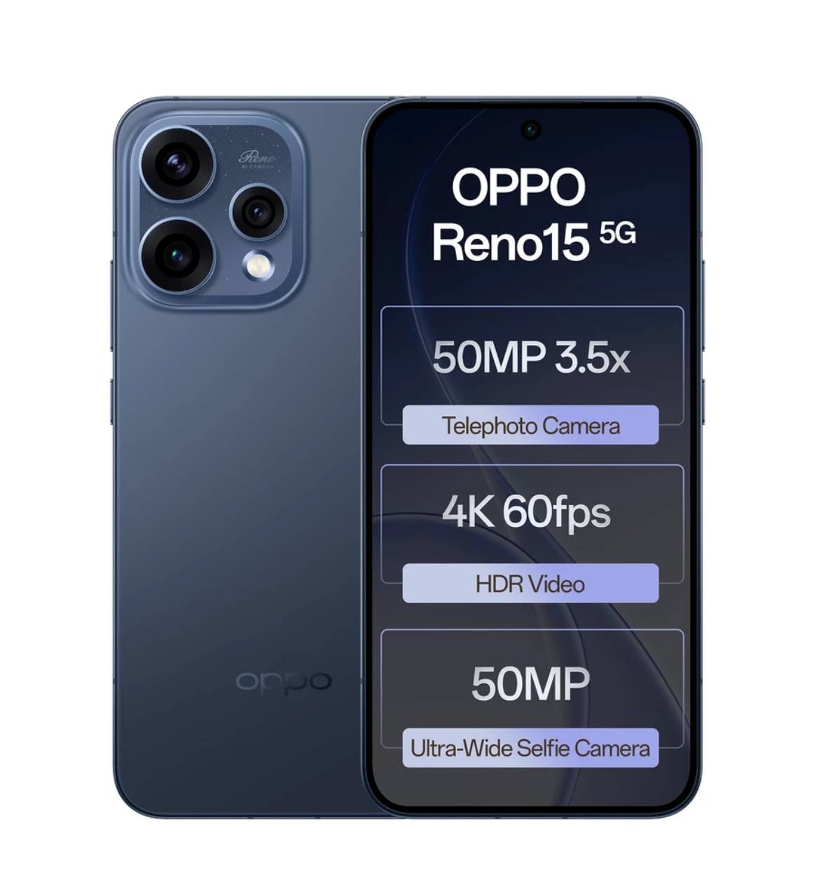 OPPO Reno 15 5G smartphone featuring 12 GB RAM and 512 GB ROM, showcasing its sleek design and vibrant display in Barabanki.