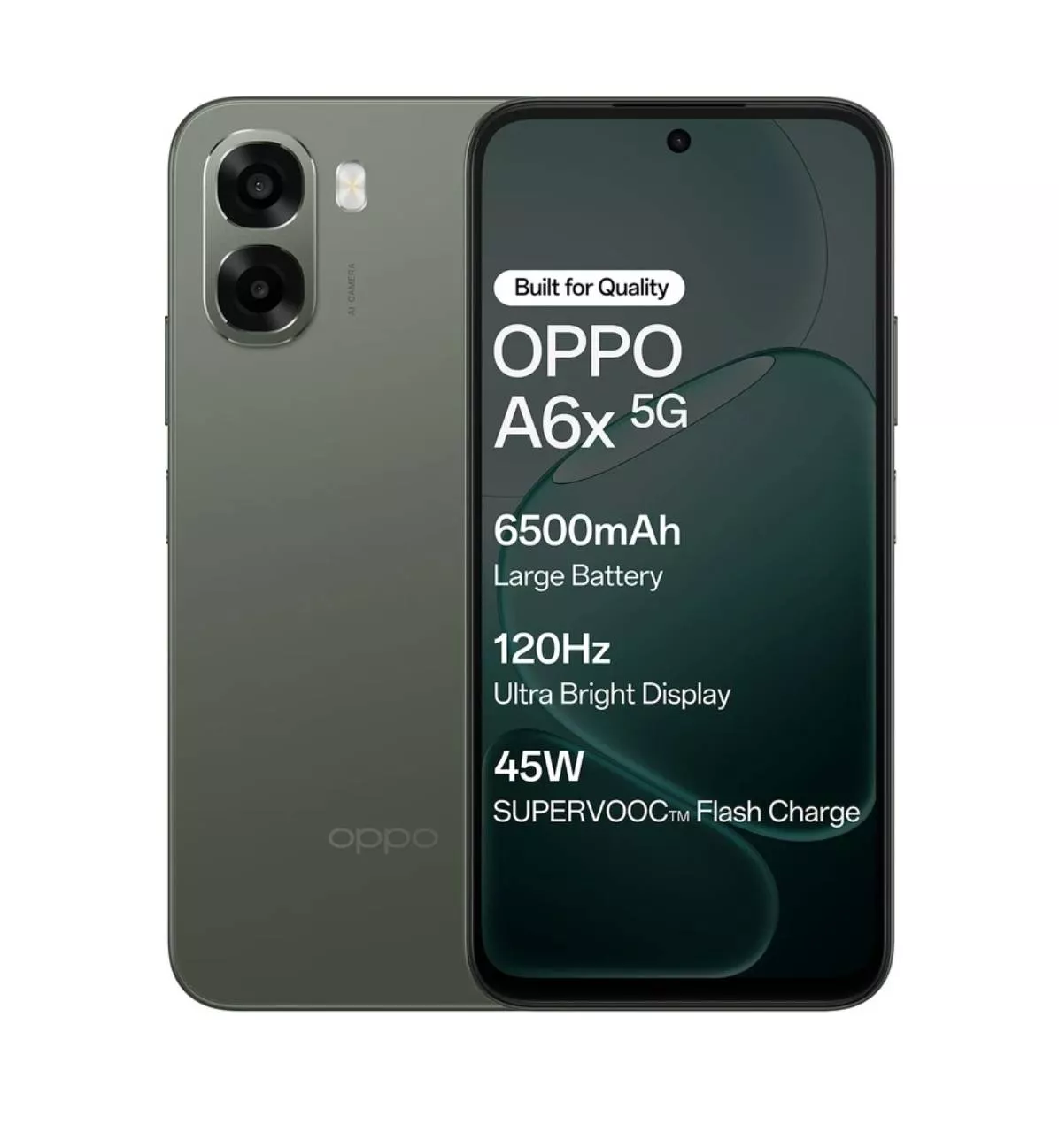 OPPO A6X 5G smartphone showcasing its sleek design, 6 GB RAM, and 128 GB ROM, available in Barabanki.