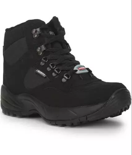 Black hiking boots designed for comfort and grip, featuring a rugged sole, perfect for outdoor adventures in Pathankot.