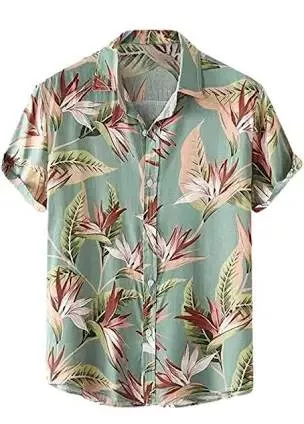 Men's Tropical Leaf Print Shirt featuring a trendy design with vibrant colors, perfect for casual outings in Gurdaspur.