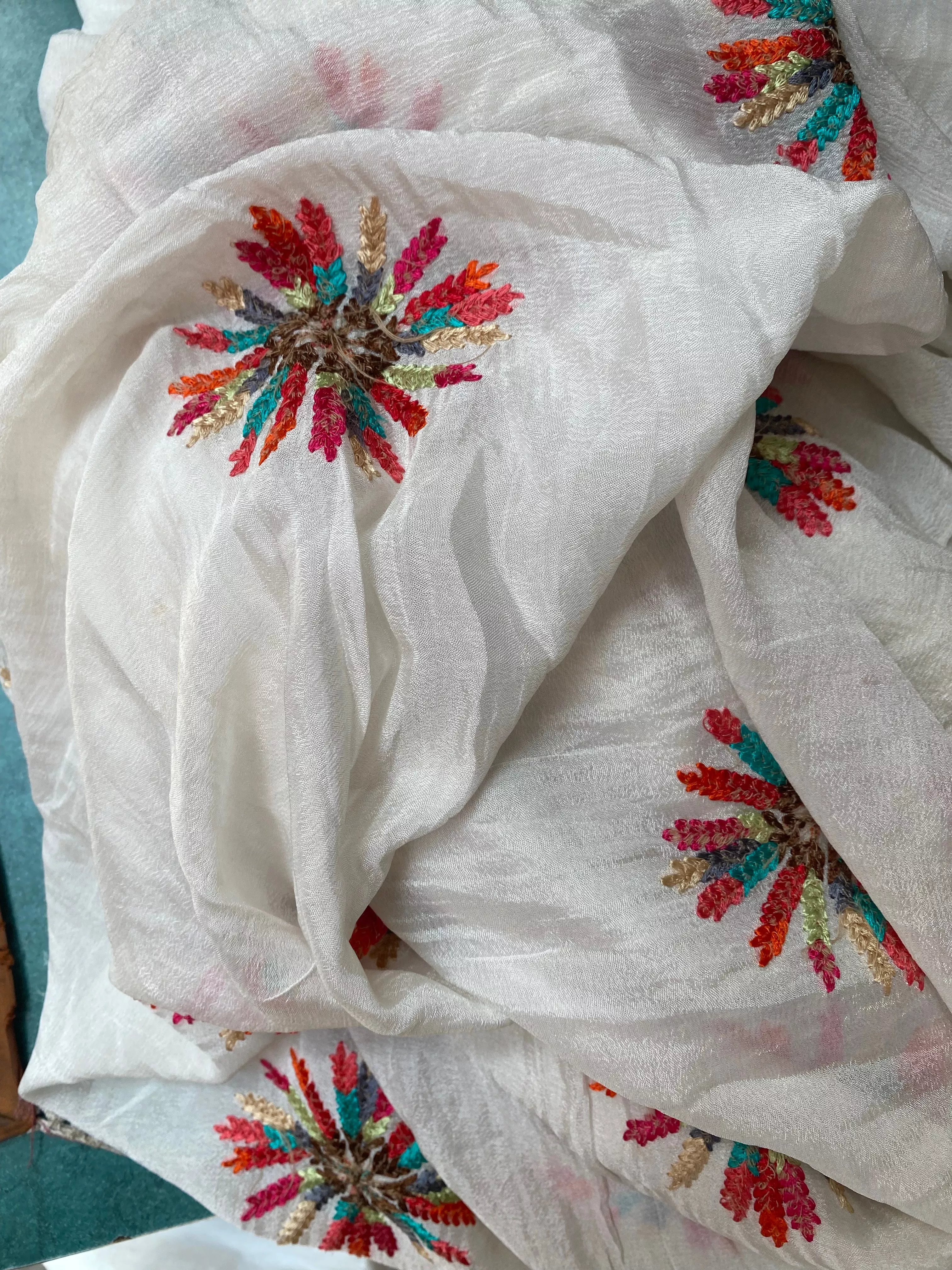 Jagjeet tailoring material house - Chanderi Floral Embroidered Dupatta - Vibrant Ethnic Wear in JALANDHAR
