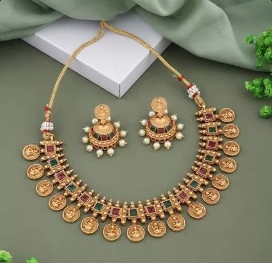 Elegant Traditional Temple Coin Necklace Set with Kundan and coin motifs displayed beautifully in Karbi Anglong