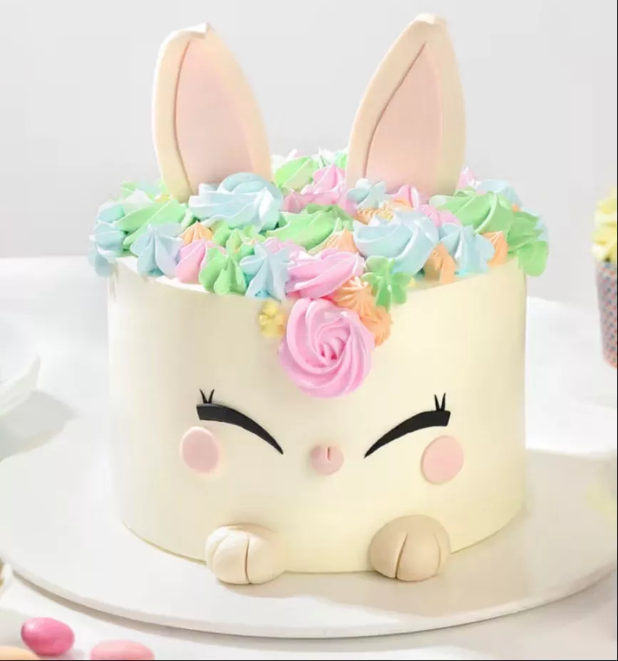 Colorful and adorable Bunny Themed Birthday Cake decorated with cute bunny designs, perfect for celebrations, from GOLDEN FRU