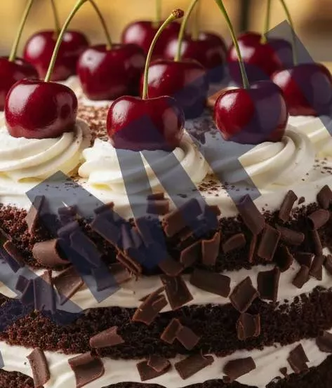 Delicious Black Forest Cake with Cream & Cherries