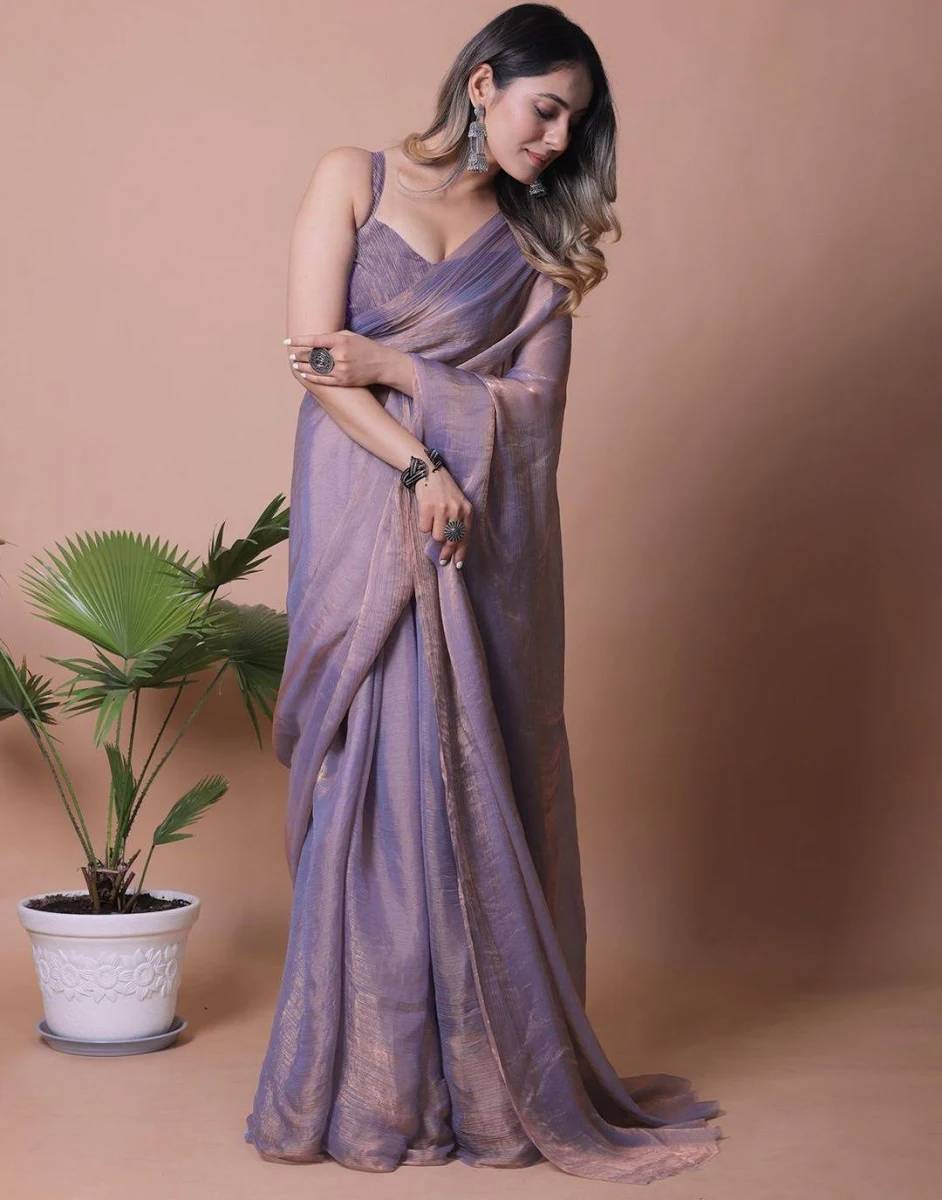 Luxurious Women's Solid Pure Chiffon Saree in vibrant color, gracefully draped, showcasing elegant flow and texture in Armori