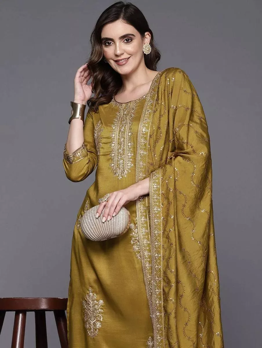 Indo Era Embroidered Straight Kurta Trousers Dupatta Set in Armori featuring intricate embroidery and elegant design suitable