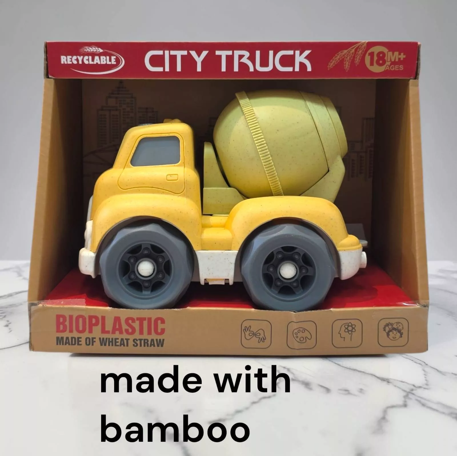 Eco-Friendly Toy Truck in Mansarovar made from biodegradable materials, featuring bright colors and a toddler-friendly design