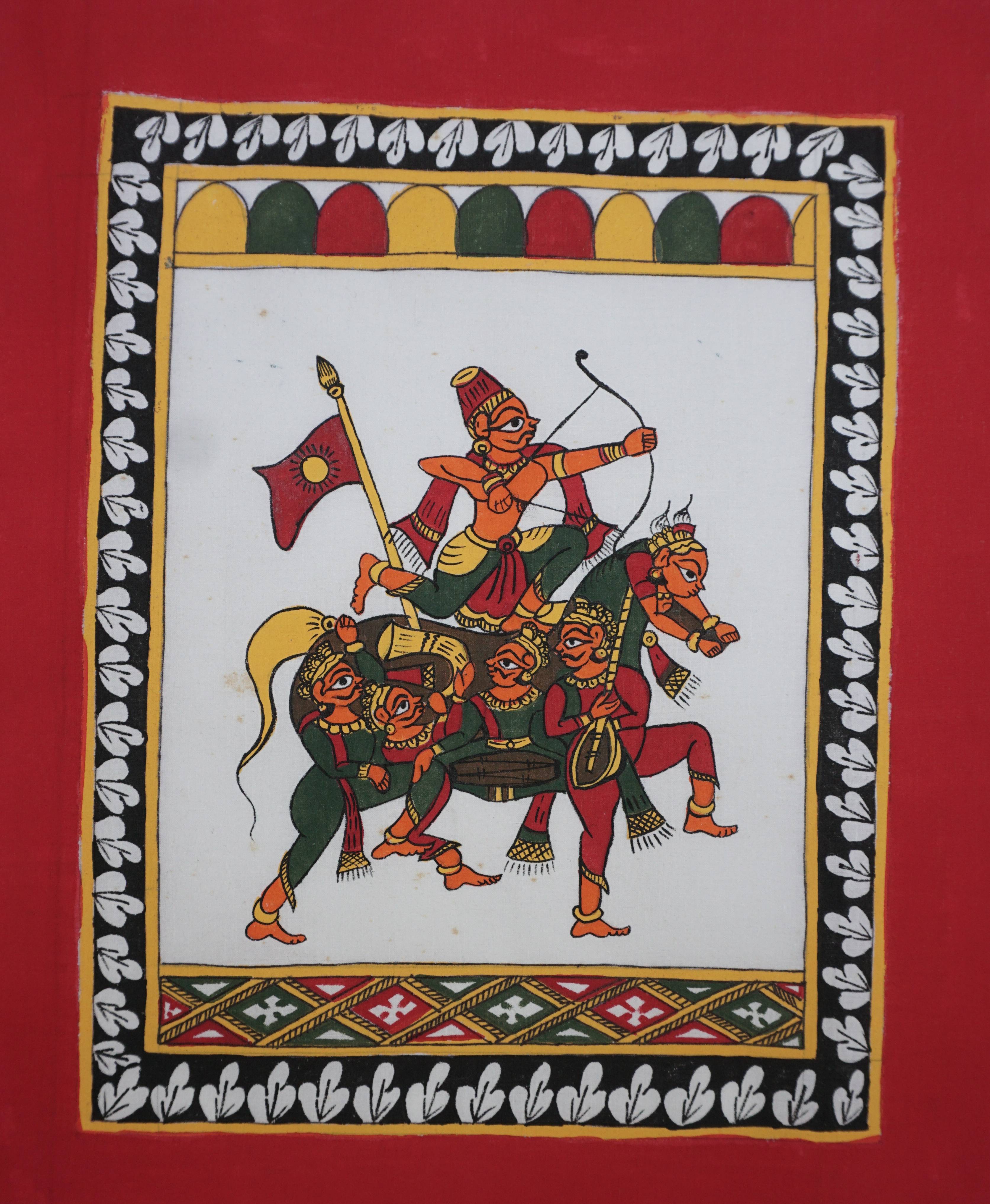 Warrior Prince Phad Style Artwork in Jaipur - an 18x18 inches acrylic piece showcasing vibrant Rajasthani folk art.