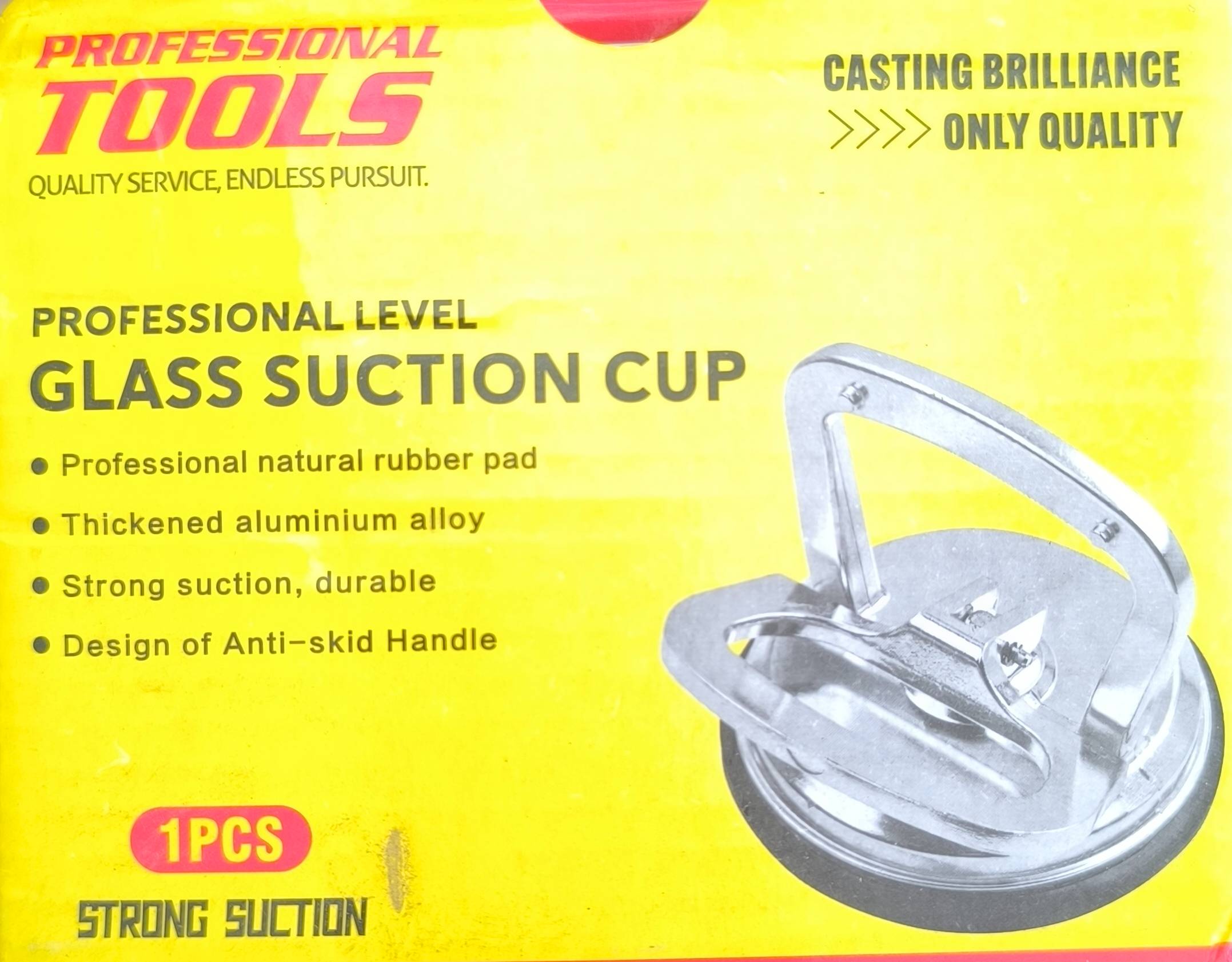 Professional glass suction cup with anti-skid handle and natural rubber pad, ideal for lifting and positioning objects secure