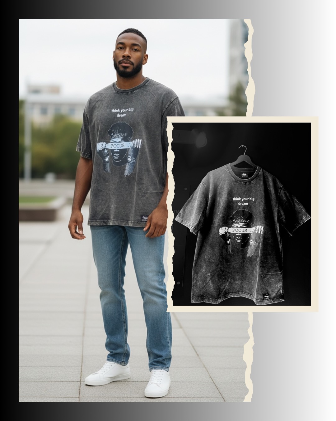 High-quality black 250 GSM lava acid wash oversized cotton T-shirt available at RUTNUG in Hyderabad, featuring a trendy desig - Image 1