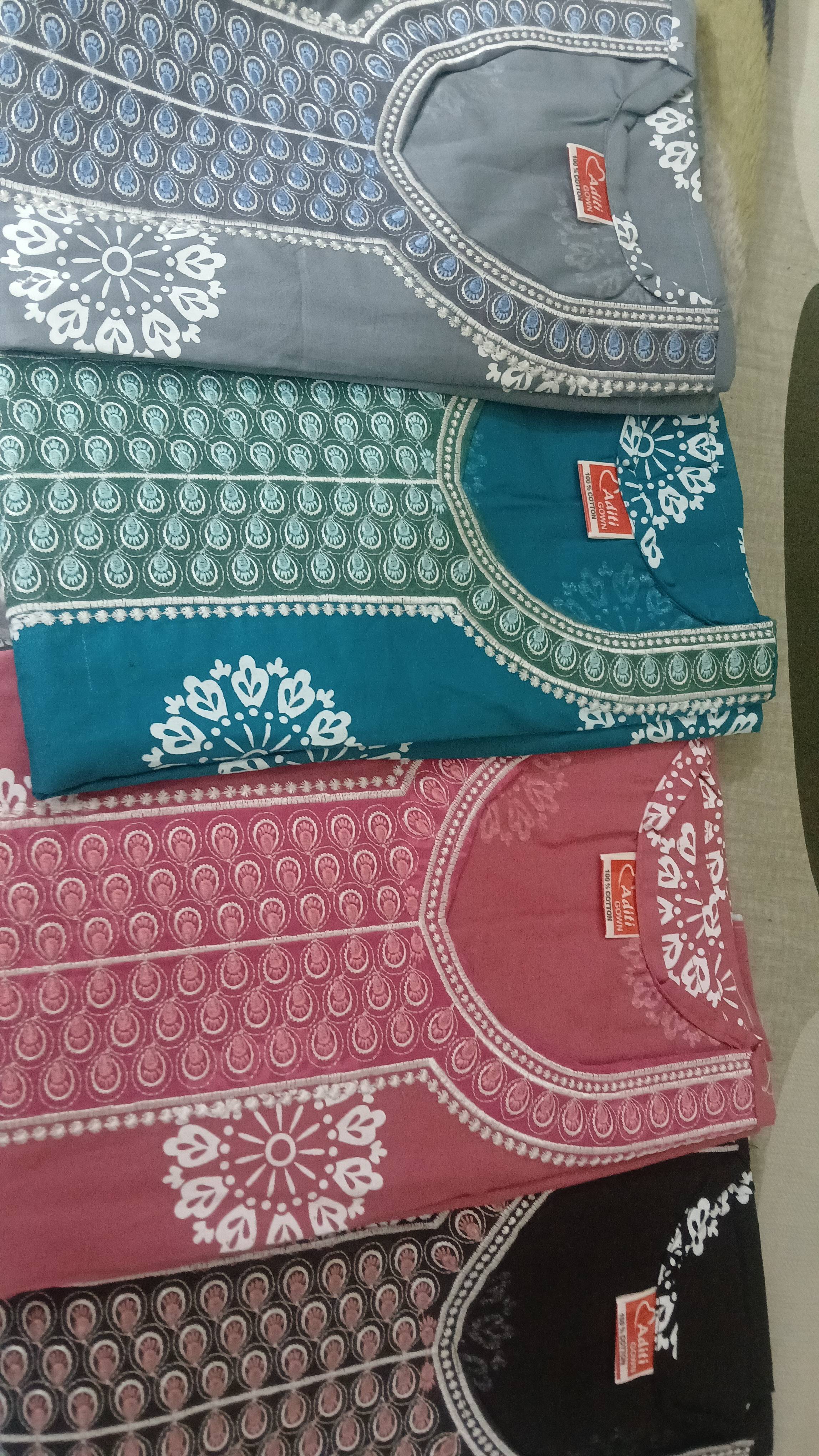 Cotton fancy nighty in elegant design featuring fast color technology — Guru Maa Garments Aditi Gown in Indore