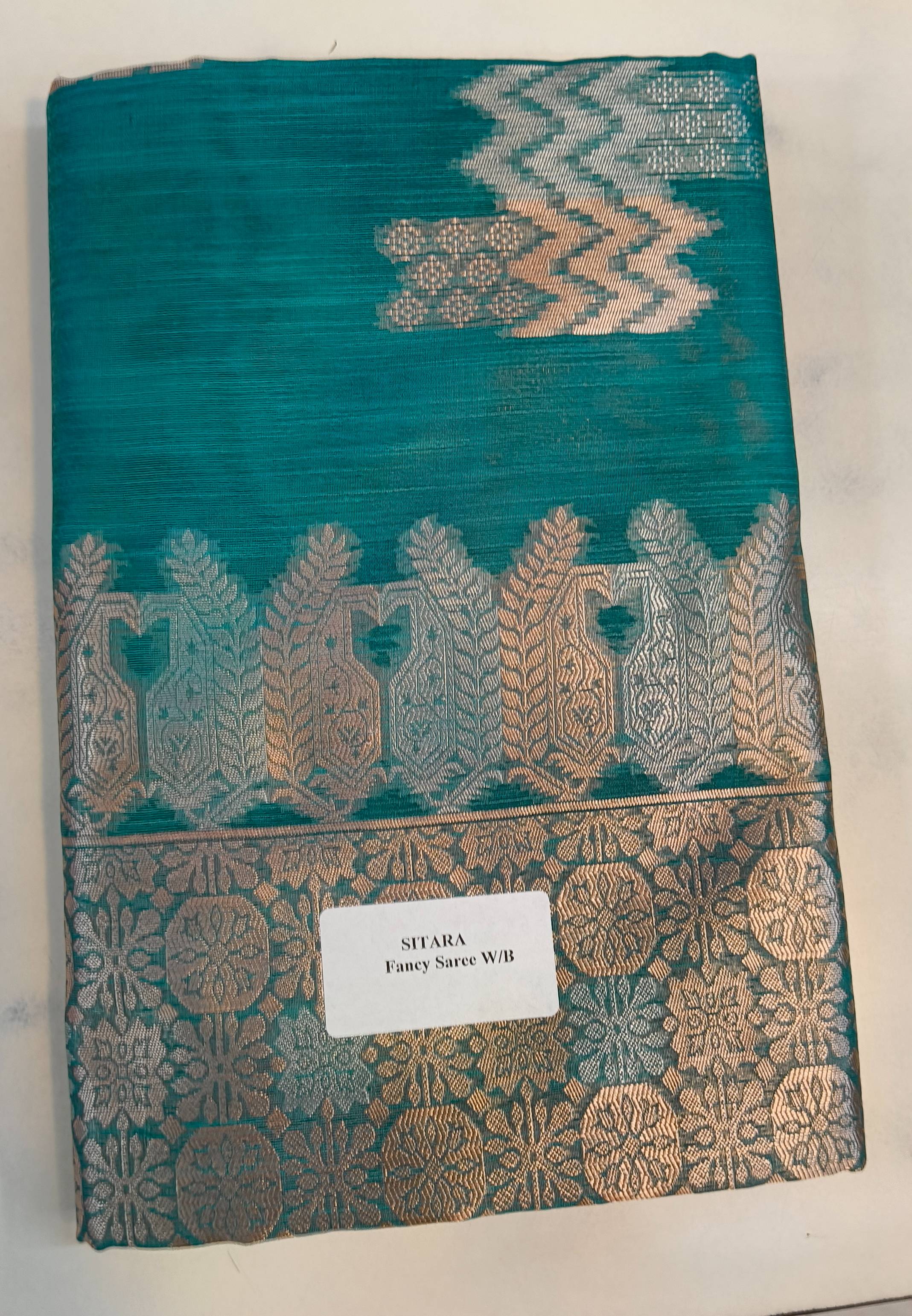 Elegant Lelan Silk Sitara Fancy Saree in vibrant colors with intricate traditional patterns displayed against a soft backgrou - Image 2