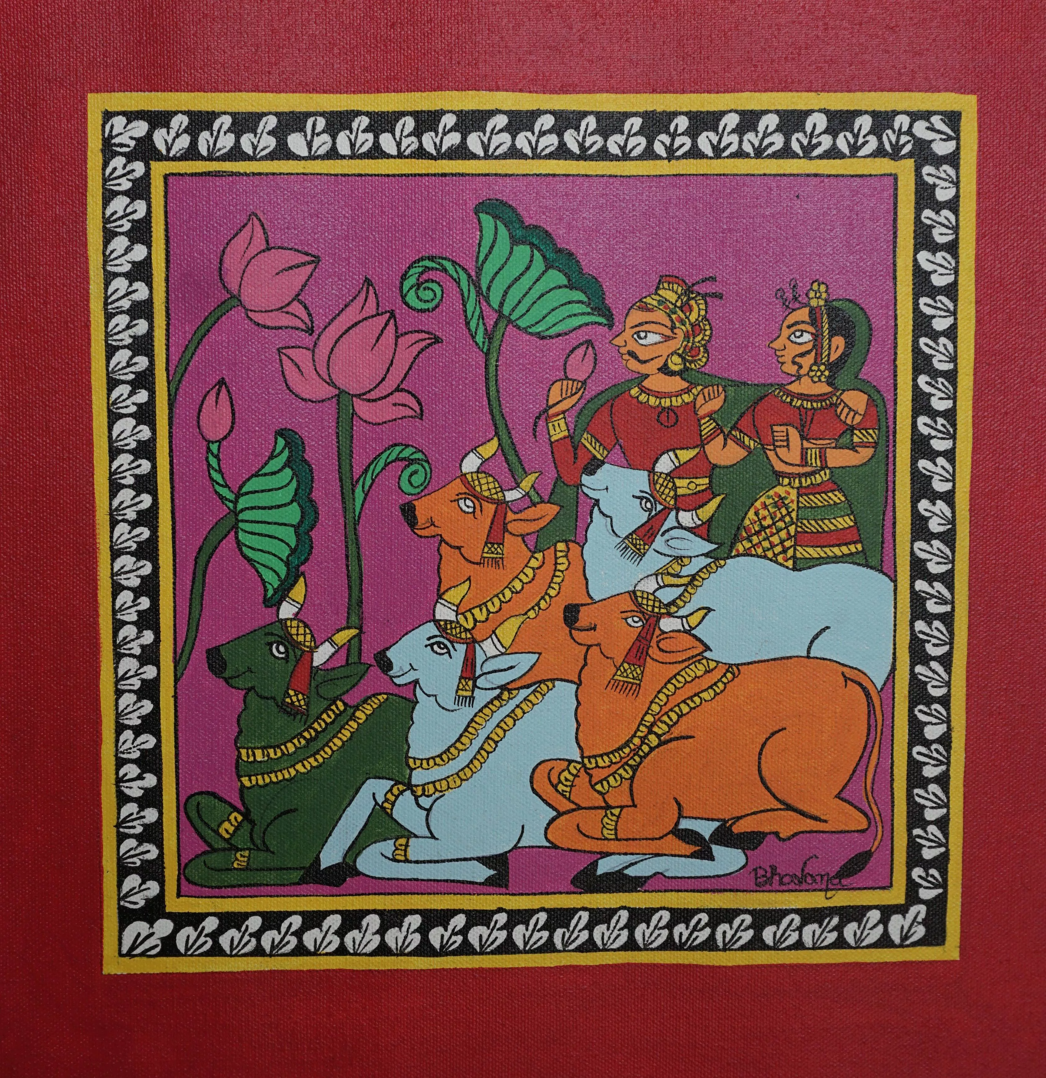 Vibrant Rajasthani Folk Life Phad Artwork showcasing traditional scenes, unframed, available at CHITRABHOOMI in Jaipur.