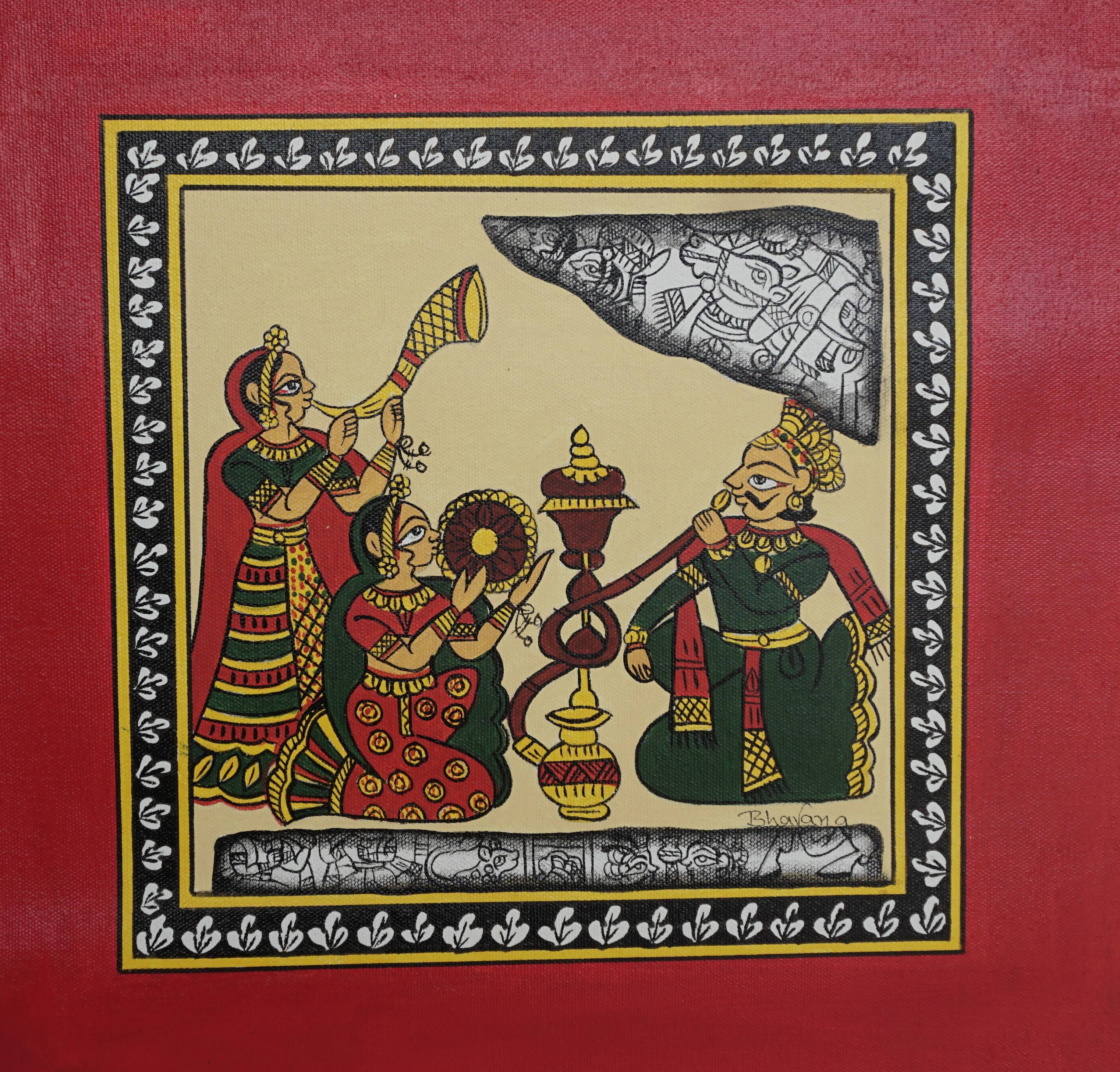 Royal Court-Phad artwork showing vibrant traditional designs, unframed, perfect for home decor, from CHITRABHOOMI in Jaipur.