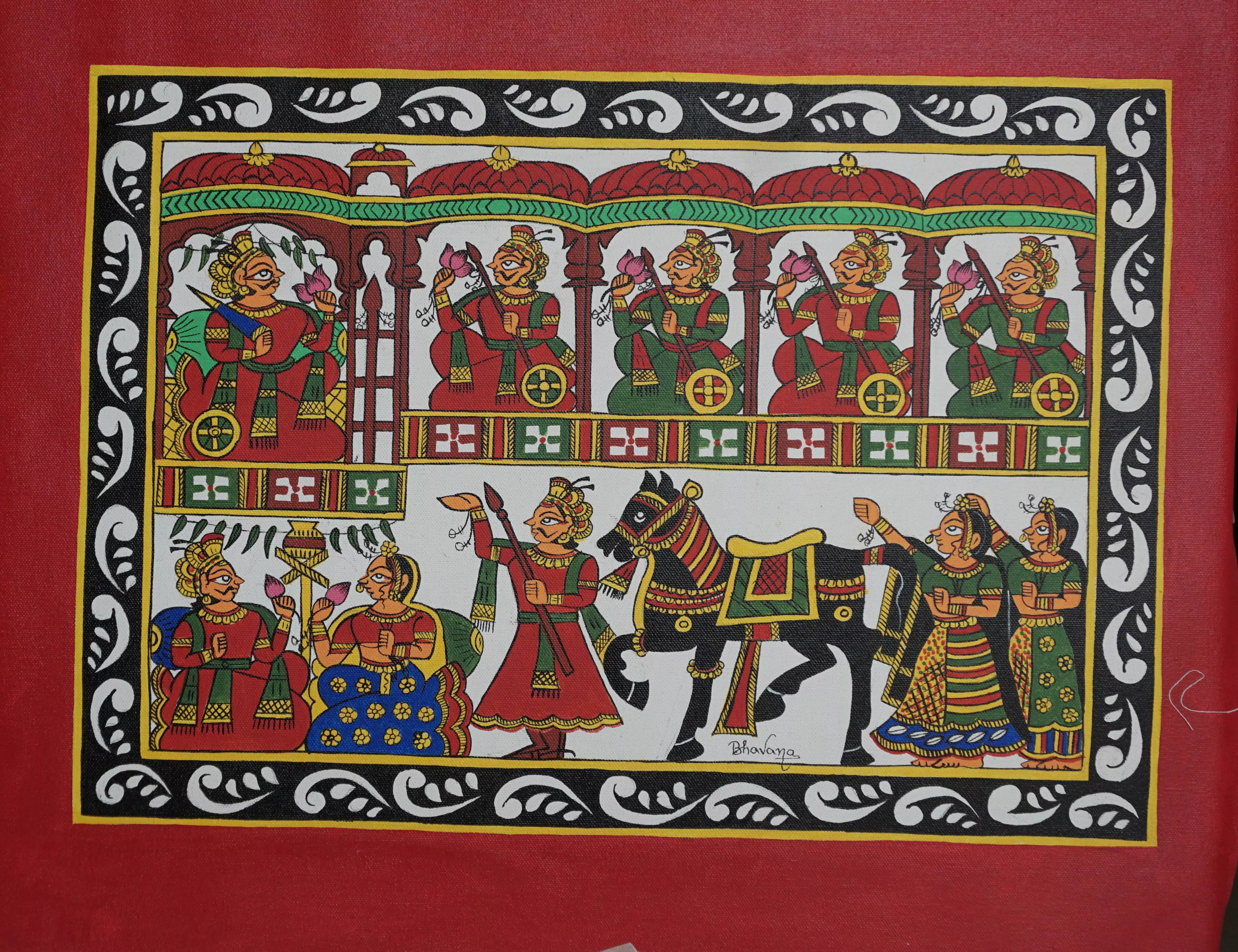 Intricately designed Royal Procession-Phad Style wall art showcasing vibrant colors and detailed craftsmanship, available at 