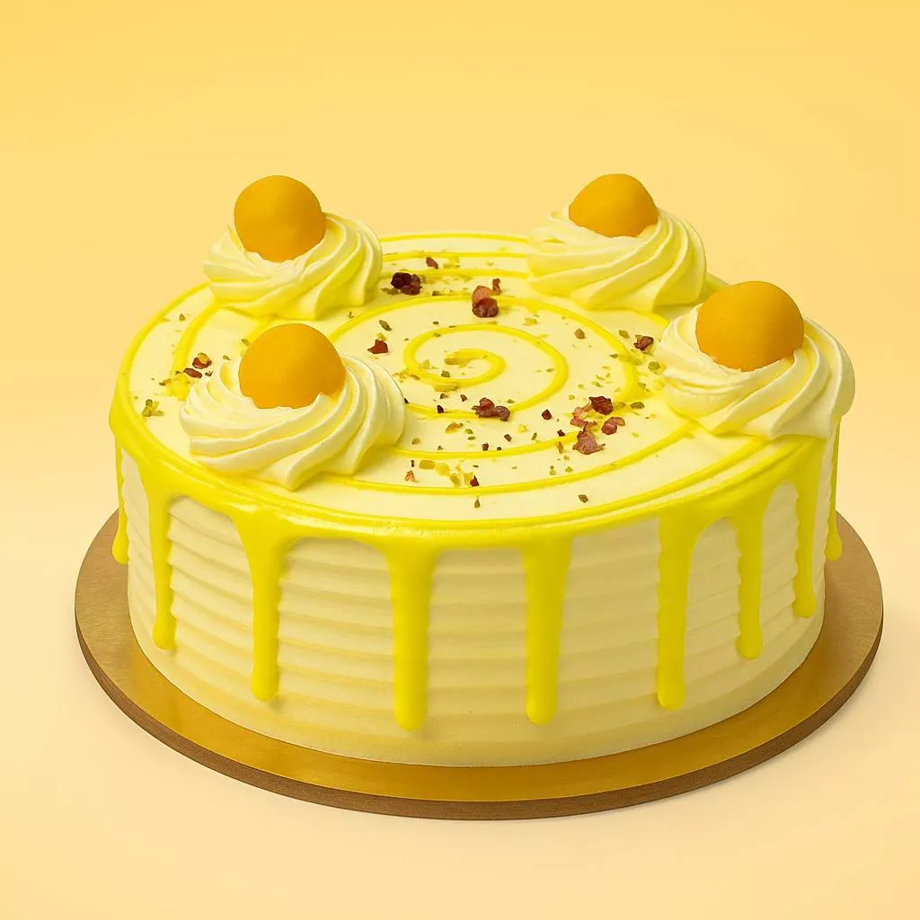 Delicious Rasmalai Cake with creamy frosting and rasmalai toppings, served on a beautiful plate in Pune