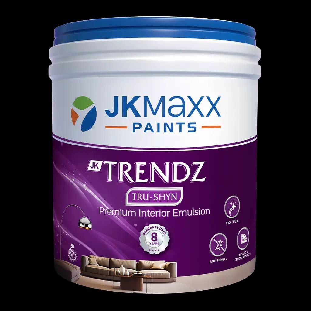 Premium interior emulsion JK Maxx Trendz True Shyn 4L showcasing a rich sheen finish, ideal for elegant home interiors, avail