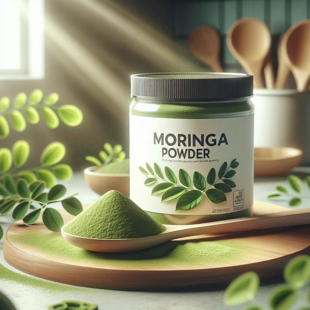 Nutrient-dense Moringa powder in a bowl, showcasing its vibrant green color and fine texture, available at RAMLAXITH FOODS in
