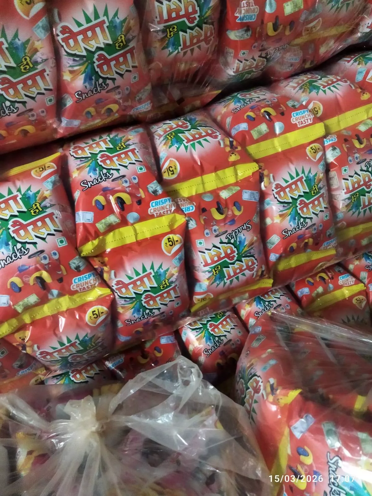Crispy Paisa Hi Paisa Snacks in a packet, showcasing their texture and appeal, available in MOHANIA.