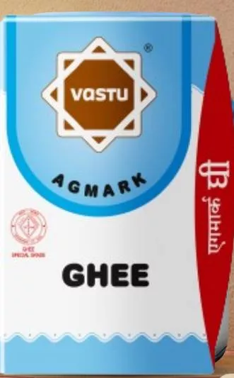 Vastu AGMARK Ghee in a jar with a golden hue, showcasing its rich texture and quality — available at MILK CENTER, KHUDEL